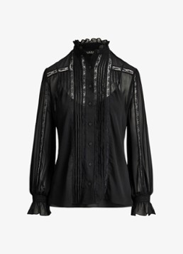 Ralph Lauren Dames Semi-transparante blouse met ruches in de kleur Zwart