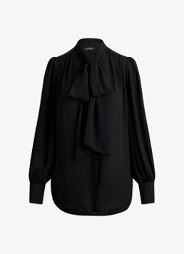 Ralph Lauren Dames Georgette blouse met sjaalkraag en pofmouw in de kleur Zwart