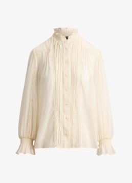 Ralph Lauren Dames Semi-transparante blouse met ruches in de kleur Mascarpone Crème / Crème