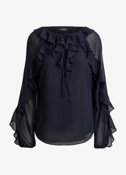 Ralph Lauren Dames Semi-transparante tuniek met ruches in de kleur Lauren Navy / Blauw