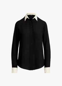 Ralph Lauren Dames Blouse van satijn in de kleur Black/Mascarpone Cream / Zwart