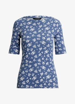 Ralph Lauren Dames Top met boothals en bloemenprint in de kleur Blauw
