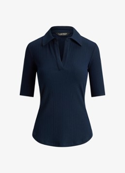 Ralph Lauren Dames Ribgebreide top met kraag in de kleur Blue Note / Blauw