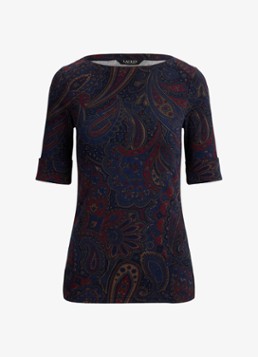 Ralph Lauren Dames Top met paisley dessin en boothals in de kleur Navy Multi / Blauw
