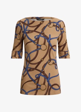 Ralph Lauren Dames Top met print en boothals in de kleur Camel Multi / Beige