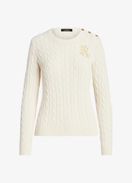 Ralph Lauren Dames Kabelgebreide trui met logoborduring in de kleur Mascarpone cream / beige