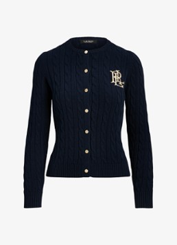 Ralph Lauren Dames Kabelgebreid vest met logoborduring in de kleur Lauren navy / donkerblauw