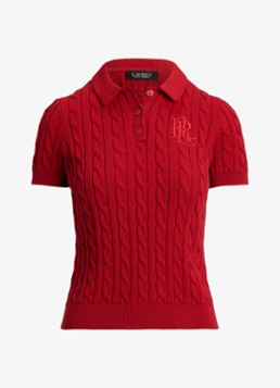 Ralph Lauren Dames Kabelgebreide polo met logoborduring in de kleur Madison red / rood