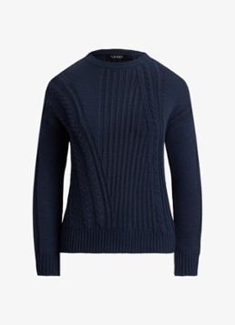 Ralph Lauren Dames Grofgebreide trui met ingebreid patroon in de kleur Shadow Navy / Donkerblauw