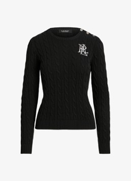 Ralph Lauren Dames Kabelgebreide trui met logoborduring in de kleur Zwart