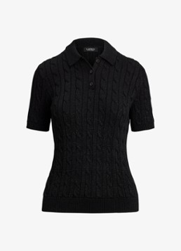 Ralph Lauren Dames Kabelgebreide trui met polokraag in de kleur Black Metallic / Zwart