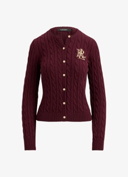 Ralph Lauren Dames Kabelgebreid vest met logoborduring in de kleur Dark Garnet / Bordeauxrood