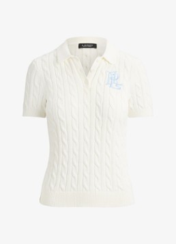 Ralph Lauren Dames Kabelgebreide polo met logoborduring in de kleur Wit