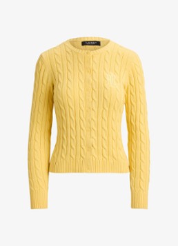 Ralph Lauren Dames Kabelgebreid vest met logoborduring in de kleur Lemon Sorbet / Geel