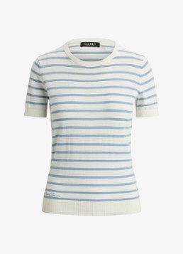 Ralph Lauren Dames Fijngebreide trui met streepprint in de kleur White/Blue Note / Blauw