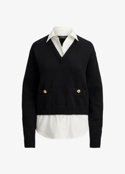 Ralph Lauren Dames Fijngebreide trui met kraag in de kleur Black/White / Zwart
