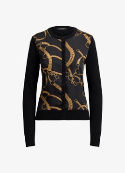 Ralph Lauren Dames Fijngebreid vest met print in de kleur Black Multi / Zwart