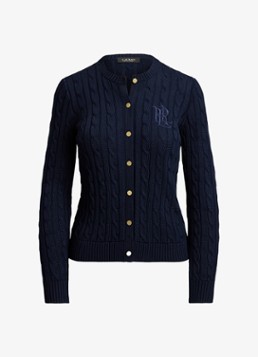 Ralph Lauren Dames Kabelgebreid vest met logoborduring in de kleur Lauren Navy / Blauw