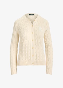 Ralph Lauren Dames Kabelgebreid vest met logoborduring in de kleur Mascarpone Crème / Crème
