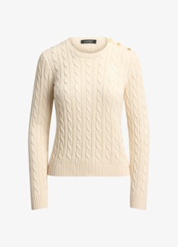 Ralph Lauren Dames Kabelgebreide trui met logoborduring in de kleur Mascarpone Crème / Crème