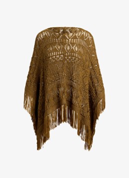 Ralph Lauren Dames Opengebreide poncho met franjes in de kleur Tobacco Bronze / Bruin