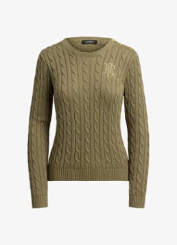 Ralph Lauren Dames Kabelgebreide trui met logoborduring in de kleur Light Agave / Groen