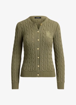 Ralph Lauren Dames Kabelgebreid vest met logoborduring in de kleur Light Agave / Groen