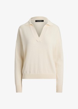 Ralph Lauren Dames Fijngebreide trui met kraag in de kleur Mascarpone Crème / Crème