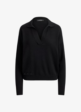 Ralph Lauren Dames Fijngebreide trui met kraag in de kleur Zwart