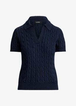 Ralph Lauren Dames Kabelgebreide trui met logoborduring in de kleur Lauren Navy / Blauw