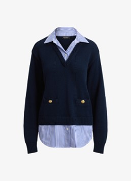Ralph Lauren Dames Fijngebreide trui met V-hals in de kleur Lauren Navy Multi / Blauw