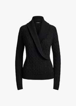 Ralph Lauren Dames Kabelgebreide trui met kraag in de kleur Zwart