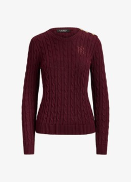 Ralph Lauren Dames Kabelgebreide trui met logoborduring in de kleur Dark Garnet / Bordeauxrood