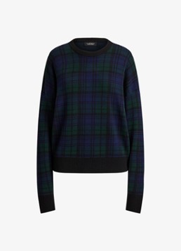 Ralph Lauren Dames Fijngebreide trui van wol met ruitdessin in de kleur Black Multi / Zwart