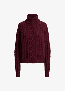 Ralph Lauren Dames Kabelgebreide trui met col in de kleur Dark Garnet / Bordeauxrood