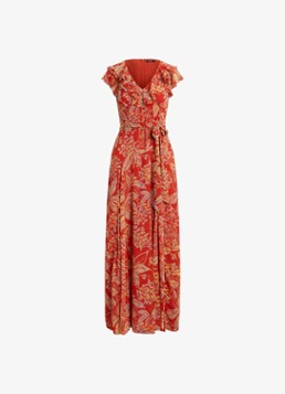 Ralph Lauren Dames Maxi jurk wikkeljurk met bladprint en ruches in de kleur Rood