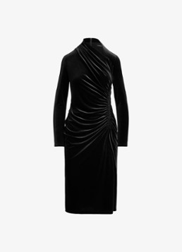 Ralph Lauren Dames Midi jurk met asymmetrische hals en ruches in de kleur Black Velvet / Zwart
