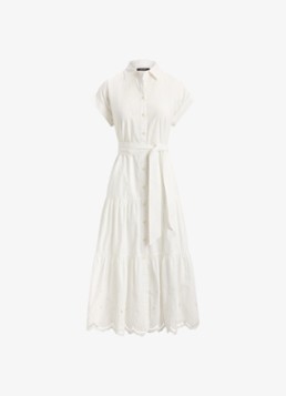 Ralph Lauren Dames Midi blousejurk met strikceintuur in de kleur Wit