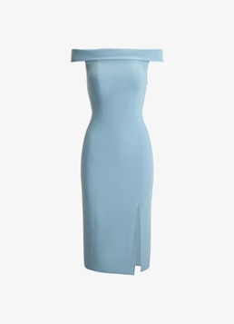 Ralph Lauren Dames Off-shoulder midi jurk met split in de kleur Blue Note / Blauw