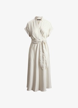 Ralph Lauren Dames Midi wikkeljurk met streepprint in de kleur Cream Blue / Creme