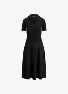 Ralph Lauren Dames Midi jurk met ribstructuur in de kleur Zwart