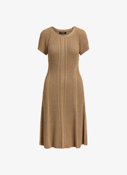 Ralph Lauren Dames Grofgebreide midi jurk met lurex in de kleur Lauren Gold Metallic / Beige