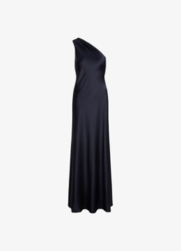 Ralph Lauren Dames One shoulder maxi jurk van satijn in de kleur Lauren Navy / Blauw
