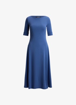 Ralph Lauren Dames Midi jurk met boothals in de kleur Lauren Navy / Blauw