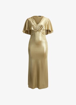 Ralph Lauren Dames Maxi jurk met metallic finish en geknoopt detail in de kleur Birch Tan/Gold Foil / Beige