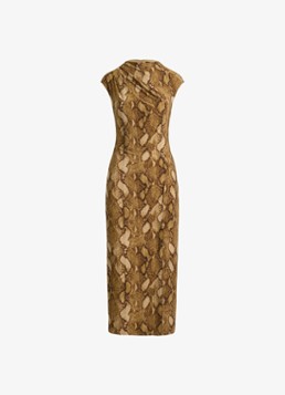 Ralph Lauren Dames Midi jurk met slangenprint en split in de kleur Tan Multi / Beige