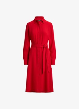 Ralph Lauren Dames Midi blousejurk met strikceintuur in de kleur Ralph Red / Rood