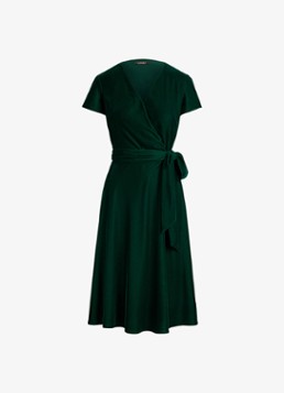 Ralph Lauren Dames Midi wikkeljurk van fluweel met strikceintuur in de kleur Dark Evergreen / Groen