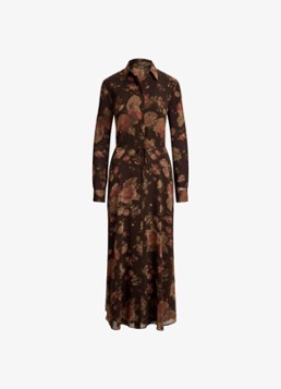 Ralph Lauren Dames Semi-transparante midi blousejurk met bloemenprint in de kleur Brown Multi / Bruin