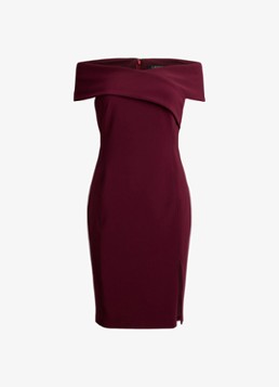 Ralph Lauren Dames Off shoulder mini jurk met split in de kleur Dark Garnet / Bordeauxrood